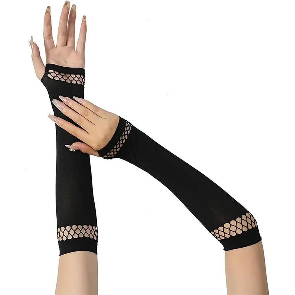 Women's Fishing Halloween Black 8 Net Gloves Fingerless Gothic Accessories
